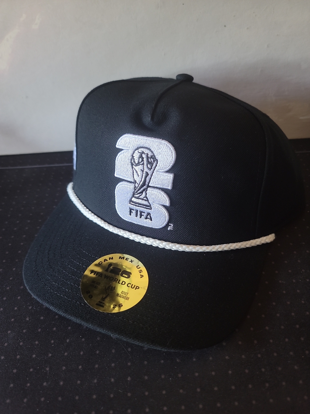 2026 FIFA WORLD CUP Golfer Hat, Adjsutable, Black/White, Embroidered